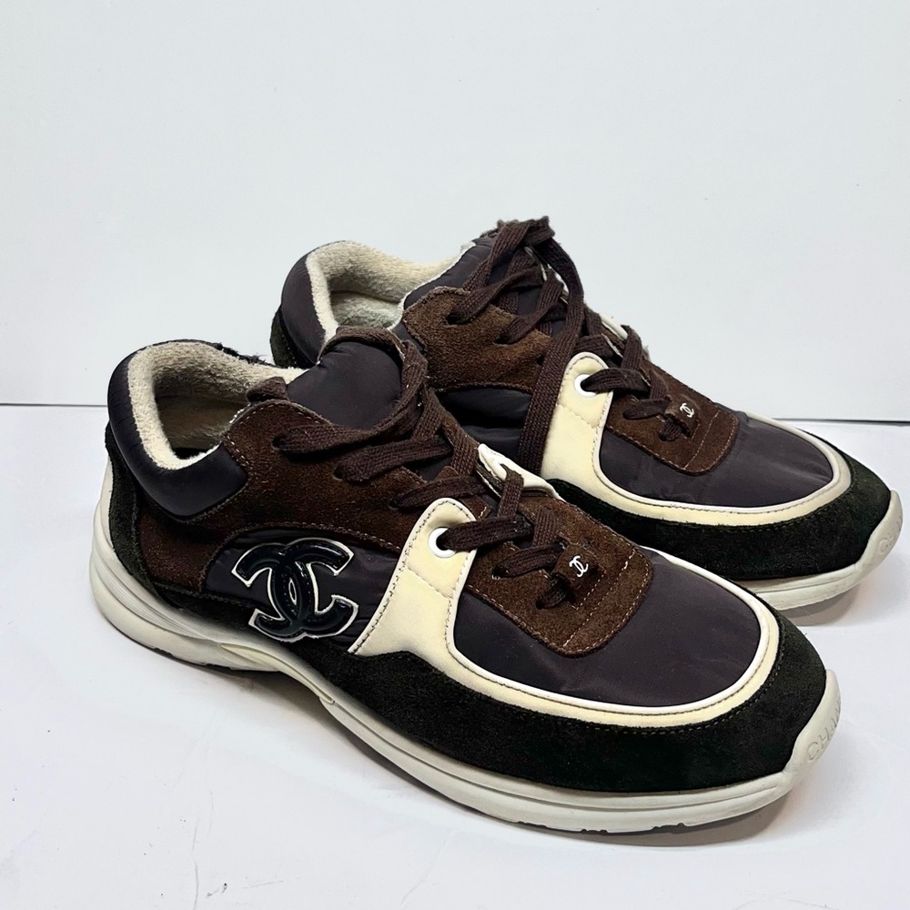 Chanel Suede Forest Green and Brown Trainers size 42
